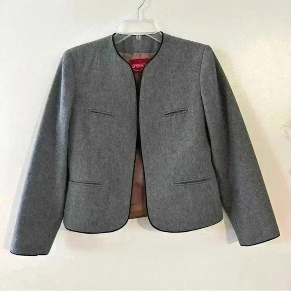 Sasson Paris New York Wool Blend Blazer‎ Open Front Gray Womens Size 12/13